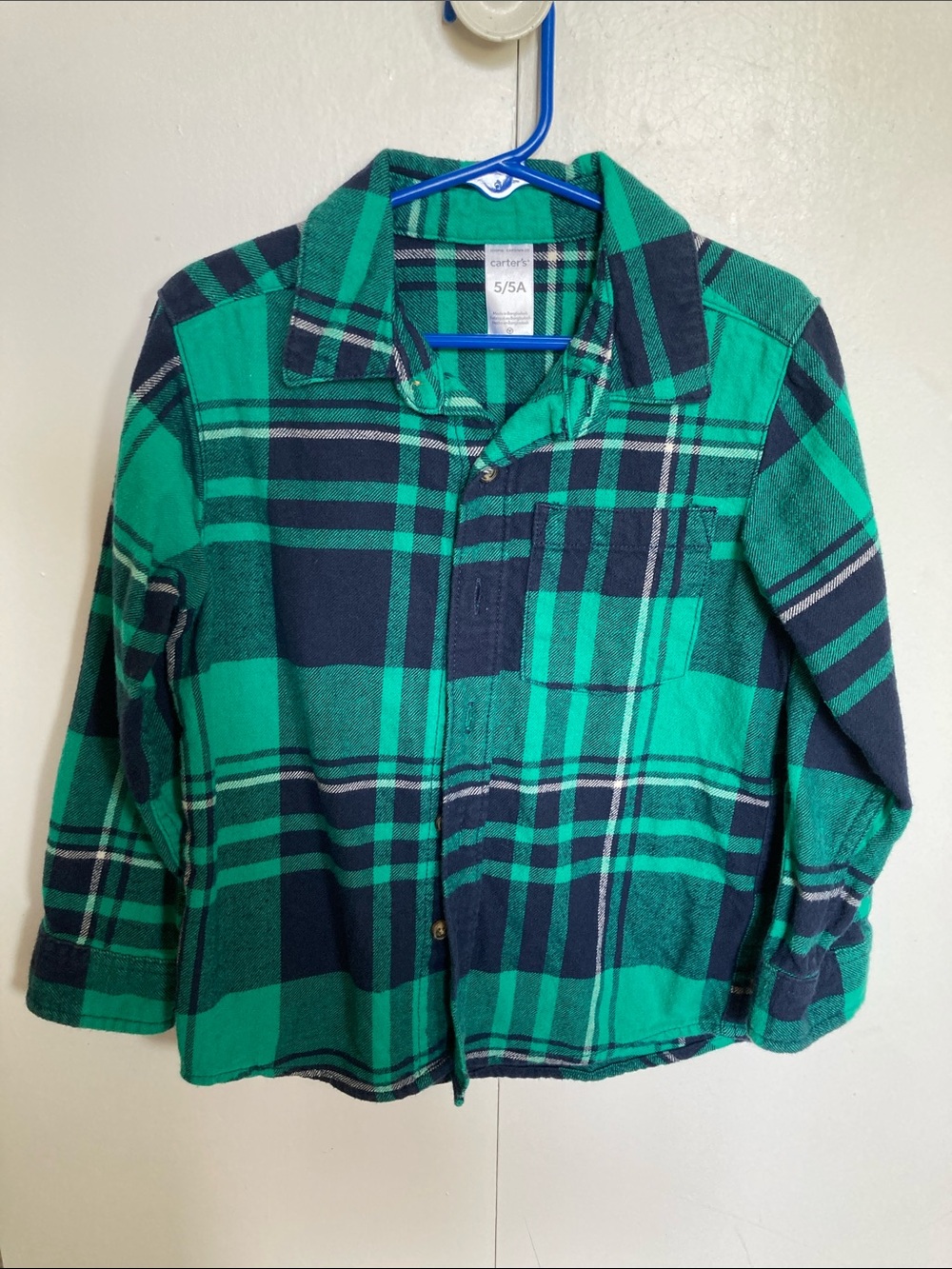 Carter's Green and Navy Plaid Button-Front Shirt boys 5t